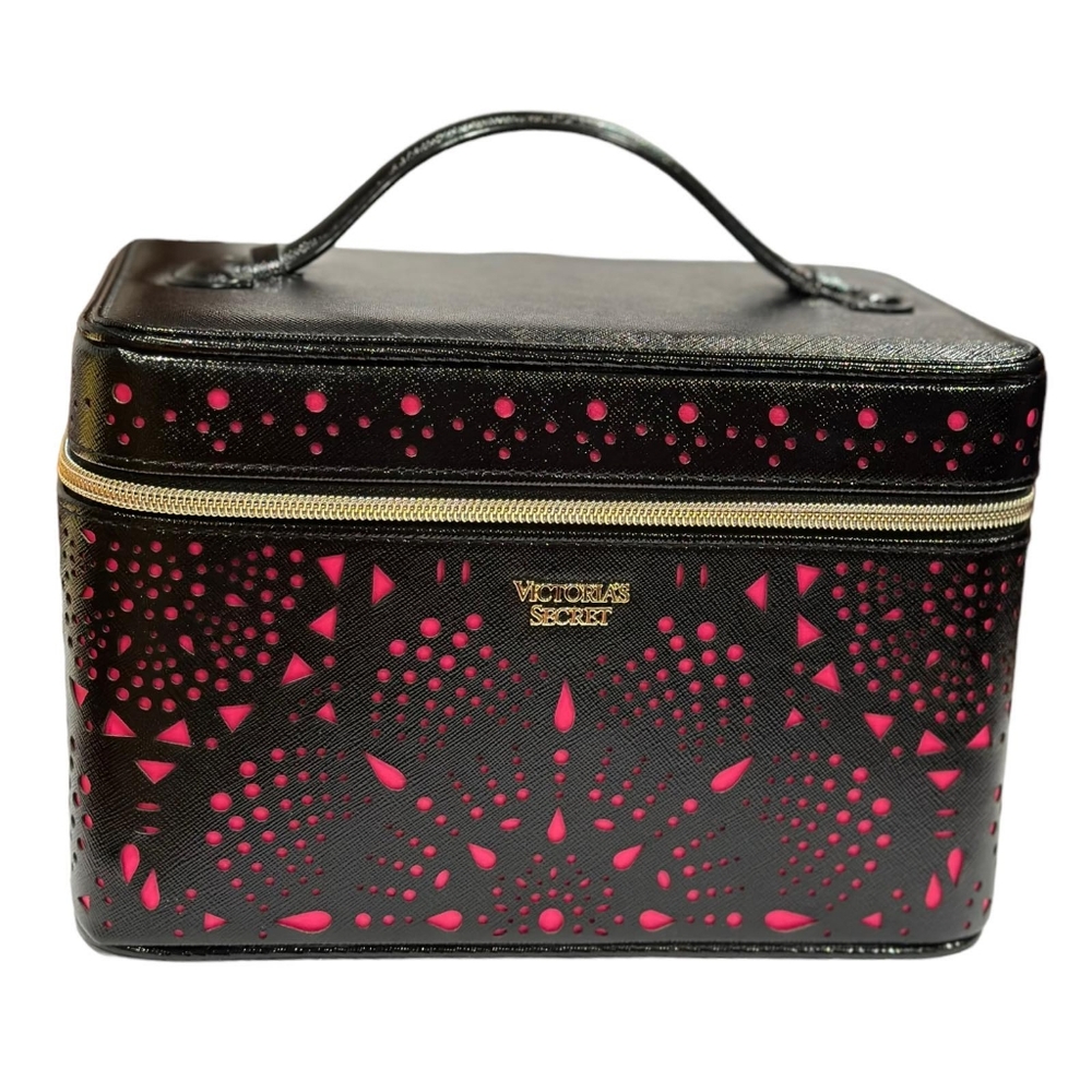 Victoria's Secret Laser Cut Black & Pink Cosmetic Bag NWOT
